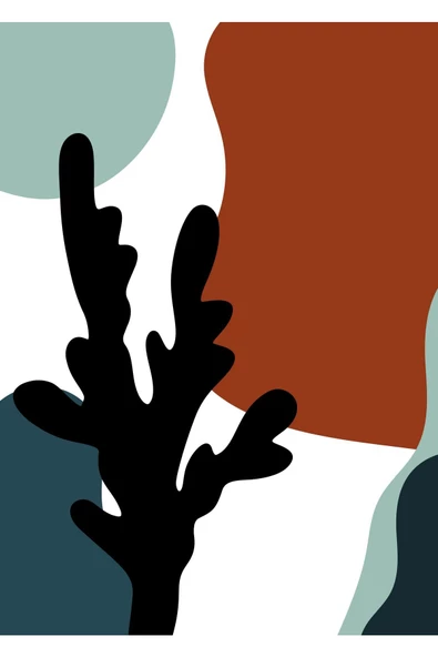 Harikabirev HARİKABİREV|KAHVERENGİ-TURKUAZ BOHEM YAPRAK SETİ |ÇERÇEVELİ CAM TABLO 3LÜ DİKEY - Resim 2