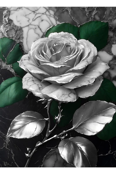 Harikabirev HARİKABİREV|YEŞİL-GRİ SOYUT YAPRAKLI GÜL KOMBİNİ|ÇERÇEVELİ CAM TABLO  3LÜ DİKEY - Resim 2