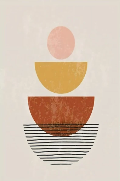 Harikabirev HARİKABİREV|SOFT SARI-KAHVE SOYUT BOHEM KOMBİNİ |ÇERÇEVELİ CAM TABLO 3LÜ DİKEY - Resim 4