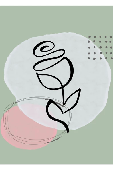 Harikabirev HARİKABİREV|YEŞİL TONLAR MİNİMALİST GÜL ÇİZİMLİ SET|ÇERÇEVELİ CAM TABLO 3LÜ DİKEY - Resim 2