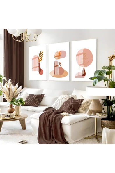 Harikabirev HARİKABİREV|KAHVERENGİ TONLU BOHEM YAPRAKLI SETİ 03 |ÇERÇEVELİ CAM TABLO 3LÜ DİKEY ürün görseli