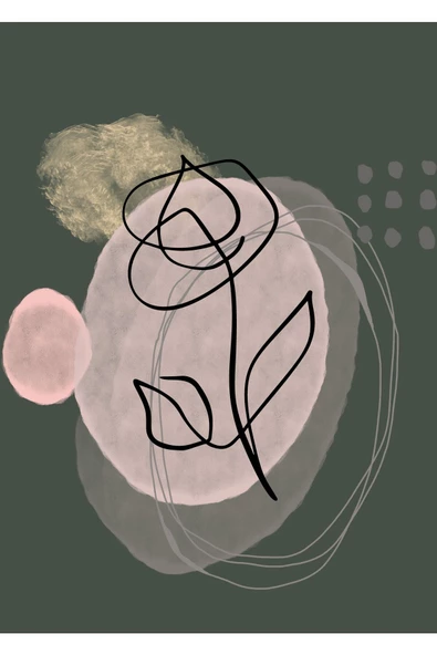 Harikabirev HARİKABİREV|YEŞİL TONLAR MİNİMALİST GÜL ÇİZİMLİ SET|ÇERÇEVELİ CAM TABLO 3LÜ DİKEY - Resim 3