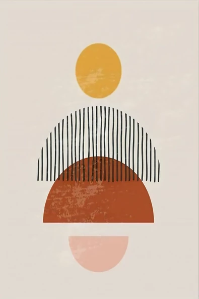 Harikabirev HARİKABİREV|SOFT SARI-KAHVE SOYUT BOHEM KOMBİNİ |ÇERÇEVELİ CAM TABLO 3LÜ DİKEY - Resim 3