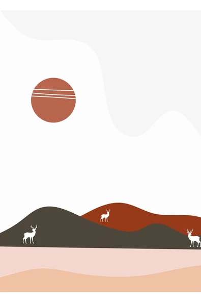 Harikabirev HARİKABİREV|KAHVERENGİ-GRİ DAĞ MANZARA BOHEM SETİ |ÇERÇEVELİ CAM TABLO 3LÜ DİKEY - Resim 2