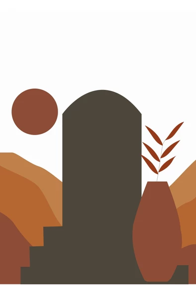 Harikabirev HARİKABİREV|KAHVERENGİ-GRİ DAĞ MANZARA BOHEM SETİ |ÇERÇEVELİ CAM TABLO 3LÜ DİKEY - Resim 4