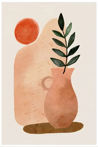 Harikabirev HARİKABİREV|KAHVERENGİ-TURUNCU BOHEM MİNİMALİST SETİ 2 |ÇERÇEVELİ CAM TABLO 3LÜ DİKEY - Resim 4