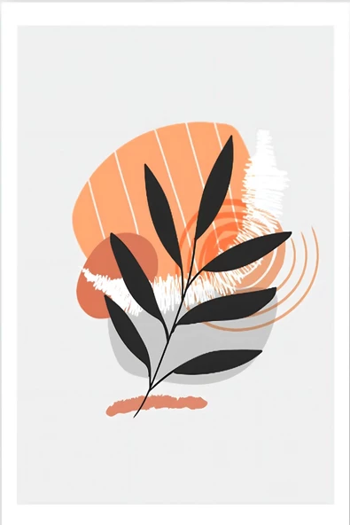 Harikabirev HARİKABİREV|GRİ-TURUNCU MİNİMAL YAPRAKLI KOMBİNİ 03 |ÇERÇEVELİ CAM TABLO 3LÜ DİKEY - Resim 2