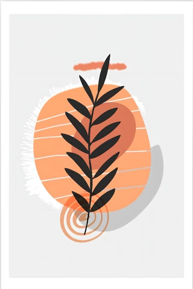 Harikabirev HARİKABİREV|GRİ-TURUNCU MİNİMAL YAPRAKLI KOMBİNİ 03 |ÇERÇEVELİ CAM TABLO 3LÜ DİKEY - Resim 3