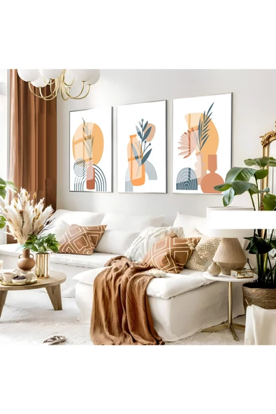 Harikabirev HARİKABİREV|LACİVERT-KREM BOHEM ÇİÇEK SETİ |ÇERÇEVELİ CAM TABLO 3LÜ DİKEY ürün görseli