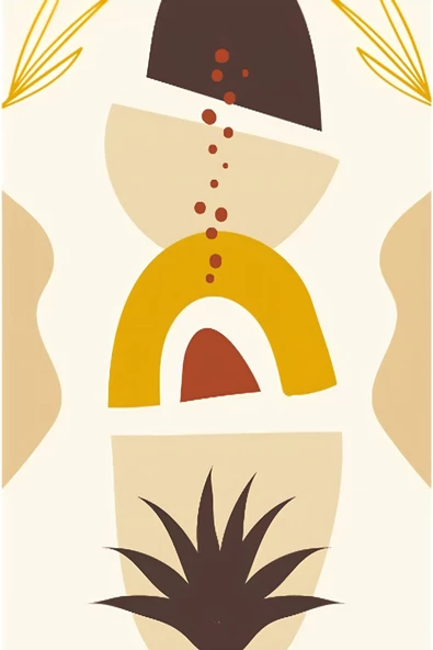 Harikabirev HARİKABİREV|SARI-KREM BOHEM YAPRAKLI SETİ |ÇERÇEVELİ CAM TABLO 3LÜ DİKEY - Resim 4