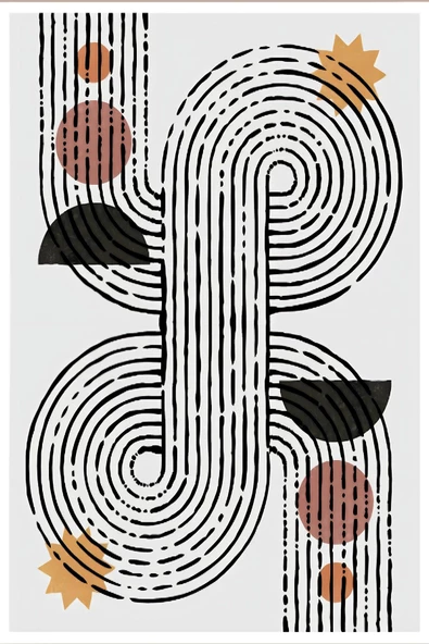 Harikabirev HARİKABİREV|SİYAH-GRİ-TURUNCU SOYUT BOHEM KOMBİNİ|ÇERÇEVELİ CAM TABLO 3LÜ DİKEY - 3