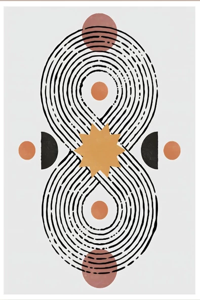 Harikabirev HARİKABİREV|SİYAH-GRİ-TURUNCU SOYUT BOHEM KOMBİNİ|ÇERÇEVELİ CAM TABLO 3LÜ DİKEY - 2