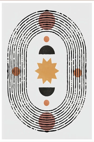 Harikabirev HARİKABİREV|SİYAH-GRİ-TURUNCU SOYUT BOHEM KOMBİNİ|ÇERÇEVELİ CAM TABLO 3LÜ DİKEY - 4