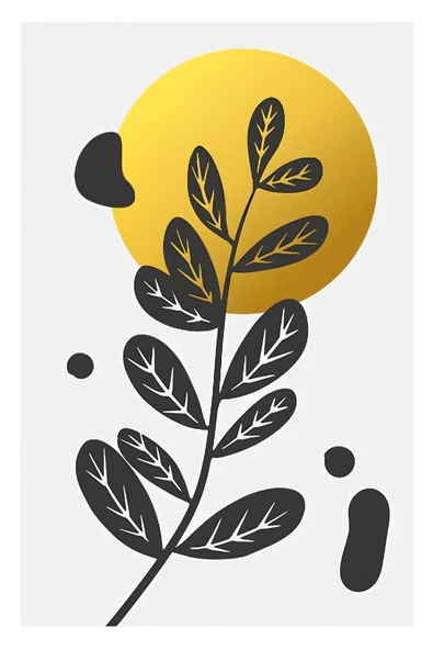 Harikabirev HARİKABİREV|GRİ-SARI MİNİMALİST YAPRAK BOHEM SETİ |ÇERÇEVELİ CAM TABLO 3LÜ DİKEY - Resim 4