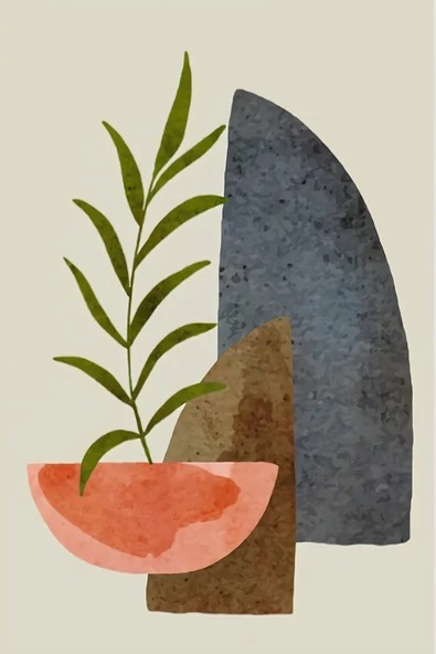 Harikabirev HARİKABİREV|GRİ-MAVİ-PEMBE SOFT BOHEM YAPRAKLI SETİ |ÇERÇEVELİ CAM TABLO 3LÜ DİKEY - Resim 2