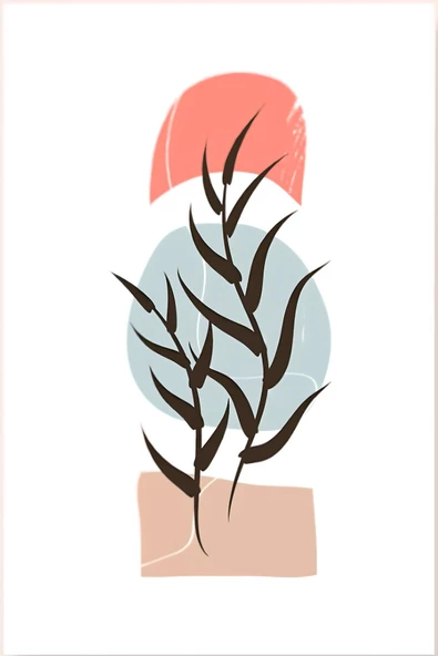 Harikabirev HARİKABİREV|SOFT PEMBE-MAVİ YAPRAKLI MİNİMALİST BOHEM SETİ |ÇERÇEVELİ CAM TABLO 3LÜ DİKEY - Resim 2