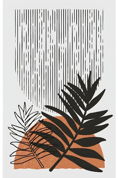 Harikabirev HARİKABİREV|SOFT RENKLER MİNİMALİST YAPRAKLI BOHEM KOMBİNİ|ÇERÇEVELİ CAM TABLO 3LÜ DİKEY - Resim 3