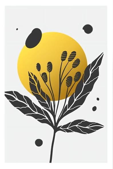 Harikabirev HARİKABİREV|GRİ-SARI MİNİMALİST YAPRAK BOHEM SETİ |ÇERÇEVELİ CAM TABLO 3LÜ DİKEY - Resim 3