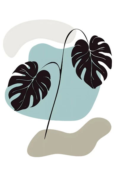 Harikabirev HARİKABİREV|SOFT GRİ MAVİ MİNİMALİST YAPRAKLI SET |ÇERÇEVELİ CAM TABLO 3LÜ DİKEY - Resim 3