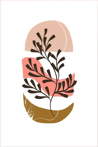 Harikabirev HARİKABİREV|SOFT PEMBE-MAVİ YAPRAKLI MİNİMALİST BOHEM SETİ |ÇERÇEVELİ CAM TABLO 3LÜ DİKEY - Resim 3