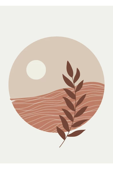 Harikabirev HARİKABİREV|SOFT RENKLER MİNİMALİST YAPRAK-AY MANZARA KOMBİNİ|ÇERÇEVELİ CAM TABLO 3LÜ DİKEY - Resim 3