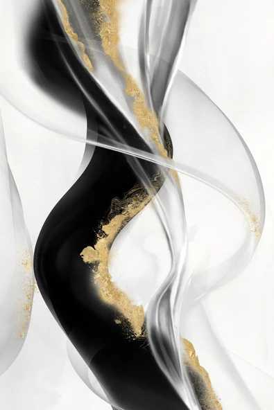 Harikabirev HARİKABİREV|SİYAH-GOLD RENK SOYUT DESEN SETİ|ÇERÇEVELİ CAM TABLO 3LÜ DİKEY - Resim 2