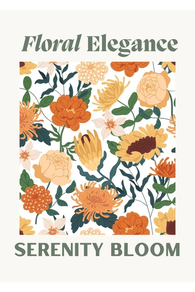 Harikabirev HARİKABİREV|TURUNCU TONLAR ÇİÇEKLİ MİNİMALİST BOHEM SETİ |ÇERÇEVELİ CAM TABLO 3LÜ DİKEY - Resim 2