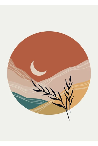 Harikabirev HARİKABİREV|SOFT RENKLER MİNİMALİST YAPRAK-AY MANZARA KOMBİNİ|ÇERÇEVELİ CAM TABLO 3LÜ DİKEY - Resim 4