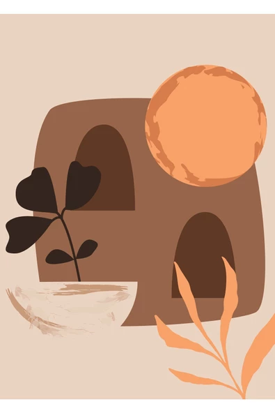 Harikabirev HARİKABİREV|TURUNCU-KREM MİNİMALİST BOHEM SETİ |ÇERÇEVELİ CAM TABLO 3LÜ DİKEY - Resim 2