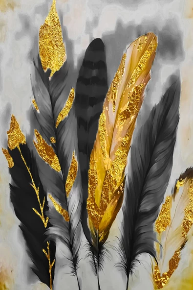 Harikabirev HARİKABİREV|SİYAH -GOLD RENK SOYUT ÇİÇEK SET 01 |ÇERÇEVELİ CAM TABLO 3LÜ DİKEY - Resim 4