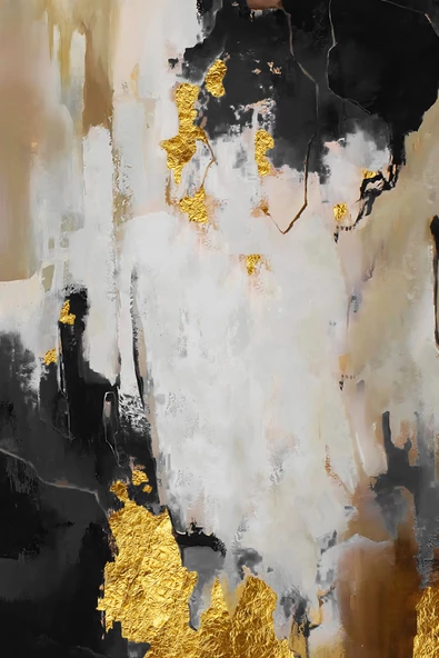 Harikabirev HARİKABİREV|SİYAH -GOLD RENK SOYUT ÇİÇEK SET 01 |ÇERÇEVELİ CAM TABLO 3LÜ DİKEY - 3