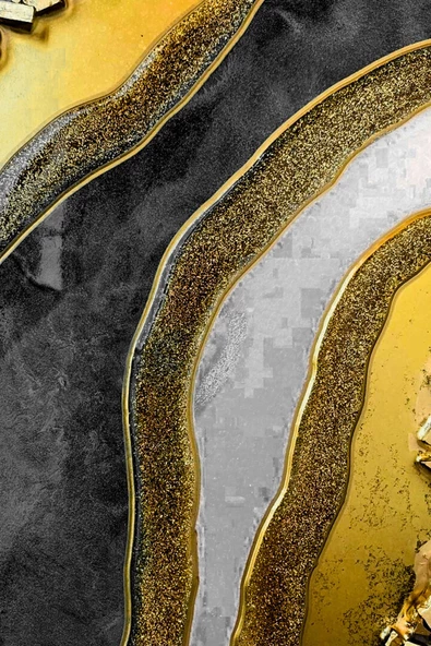 Harikabirev HARİKABİREV|BEYAZ-SİYAH-GOLD SOYUT YAPRAK  SETİ 1  |ÇERÇEVELİ CAM TABLO 3LÜ DİKEY - Resim 4