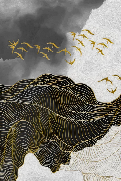 Harikabirev HARİKABİREV|GRİ-SİYAH -GOLD SOFT RENK SOYUT SETİ 04 |ÇERÇEVELİ CAM TABLO 3LÜ DİKEY - Resim 3