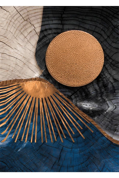 Harikabirev HARİKABİREV|BRONZ-LACİVERT SEVİLEN SOYUT KOMBİNİ 1|ÇERÇEVELİ TEMPERLİ CAM TABLO 3LÜ YATAY - Resim 3