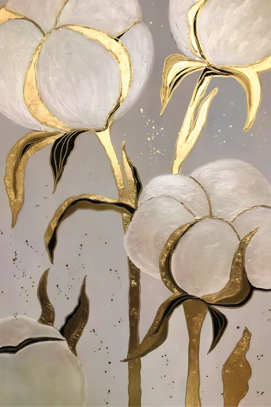 Harikabirev HARİKABİREV|GRİ-GOLD SOFT RENK SOYUT YAPRAK ÇİÇEK SETİ |ÇERÇEVELİ CAM TABLO 3LÜ DİKEY - Resim 4