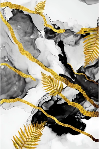 Harikabirev HARİKABİREV|SİYAH -GOLD SOFT RENK SOYUT SETİ 02 |ÇERÇEVELİ CAM TABLO 3LÜ DİKEY - Resim 4