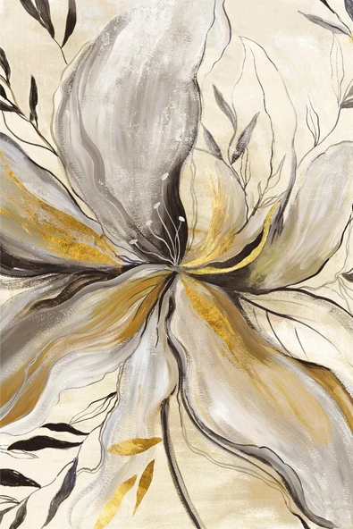 Harikabirev HARİKABİREV|BEYAZ-SİYAH-GOLD SOFT RENK SOYUT ÇİÇEK KOMBİNİ 02 |ÇERÇEVELİ CAM TABLO 3LÜ DİKEY - Resim 2