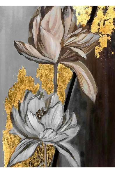 Harikabirev HARİKABİREV|SİYAH-GOLD YAPRAK ÇİÇEK SETİ 01|ÇERÇEVELİ CAM TABLO 3LÜ DİKEY - Resim 3