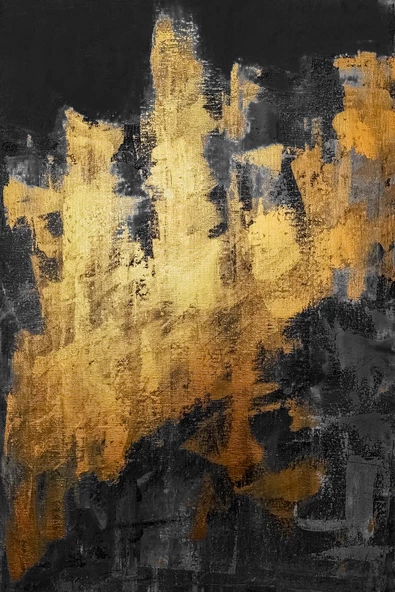 Harikabirev HARİKABİREV|GRİ-SİYAH -GOLD SOFT RENK SOYUT SETİ 03 |ÇERÇEVELİ CAM TABLO 3LÜ DİKEY - Resim 3