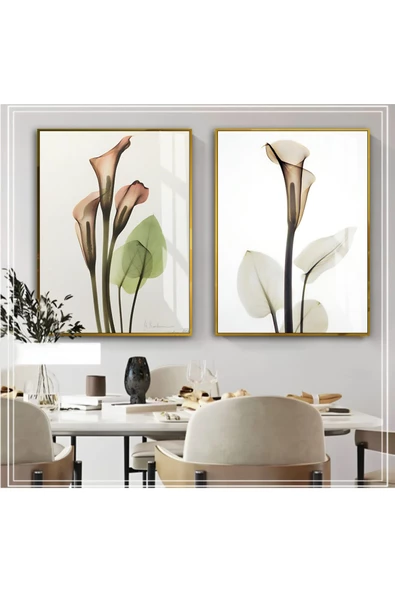 Harikabirev HARİKABİREV|PEMBE-YEŞİL ÇİÇEK MODELİ YENİ 01|ÇERÇEVELİ CAM TABLO  2Lİ DİKEY ürün görseli