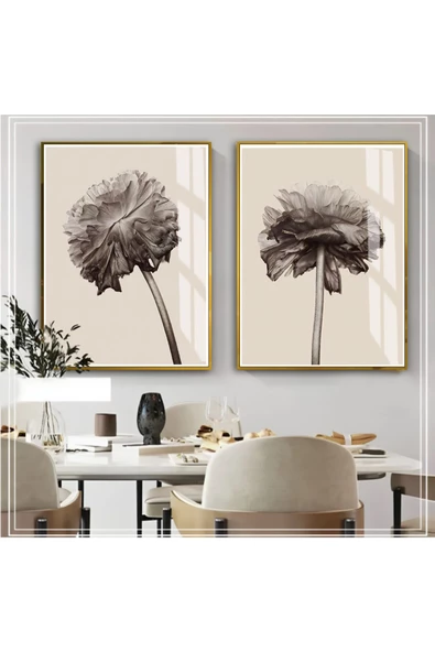 Harikabirev HARİKABİREV|SOFT BEJ ÇİÇEK KOMBİNİ 04 |ÇERÇEVELİ CAM TABLO  2Lİ DİKEY ürün görseli