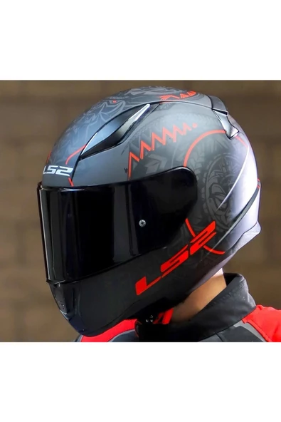 LS2 Rapıd 2 Takaroa Mat Siyah-Kırmızı Fullface Motosiklet Kaskı Siyah Camlı