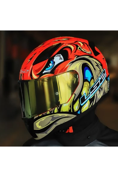 LS2 Rapıd 2 Spox Kırmızı Gri Full Face Motosiklet Kaskı Gold Camlı