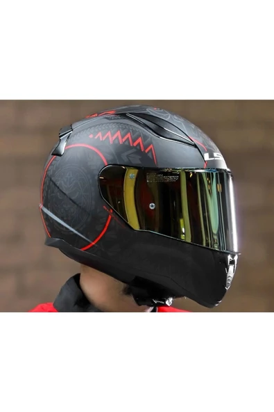 LS2 Rapıd 2 Takaroa Mat Siyah-Kırmızı Fullface Motosiklet Kaskı Gold Camlı - 4