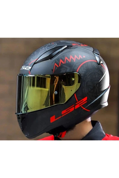 LS2 Rapıd 2 Takaroa Mat Siyah-Kırmızı Fullface Motosiklet Kaskı Gold Camlı