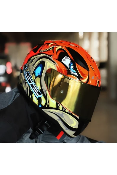 LS2 Rapıd 2 Spox Kırmızı Gri Full Face Motosiklet Kaskı Gold Camlı - 5