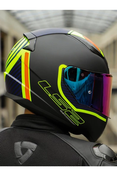 LS2 RAPID 2 EXTRA MAT NEON SARI FULLFACE MOTOSİKLET KASKI GÖKKUŞAĞI CAMLI - 2