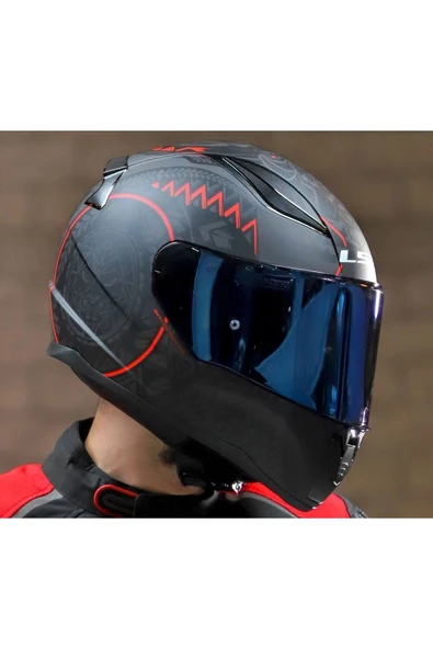 LS2 Rapıd 2 Takaroa Mat Siyah-Kırmızı Fullface Motosiklet Kaskı Mavi Camlı - 4