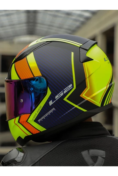 LS2 RAPID 2 EXTRA MAT NEON SARI FULLFACE MOTOSİKLET KASKI GÖKKUŞAĞI CAMLI - 4