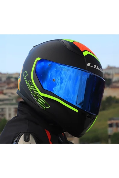 LS2 RAPID 2 EXTRA MAT NEON SARI FULLFACE MOTOSİKLET KASKI MAVİ CAMLI - 3